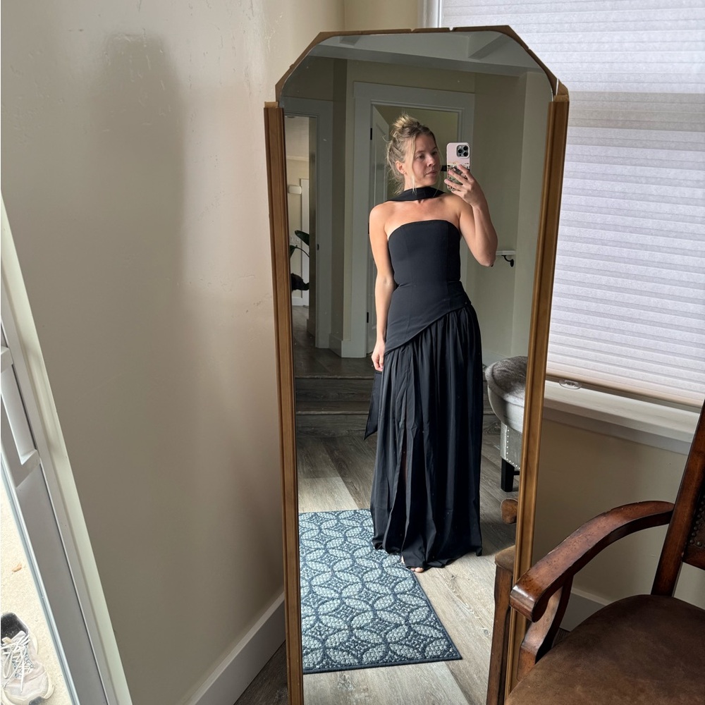 Black Strapless Maxi Dress with Choker Detail